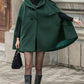 Green Hooded Wool Cape Coat Women 3141