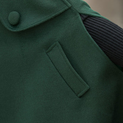 Handmade Green Wool Cape Coat – Hooded Double-Breasted Winter Overcoat | Xiaolizi 3141