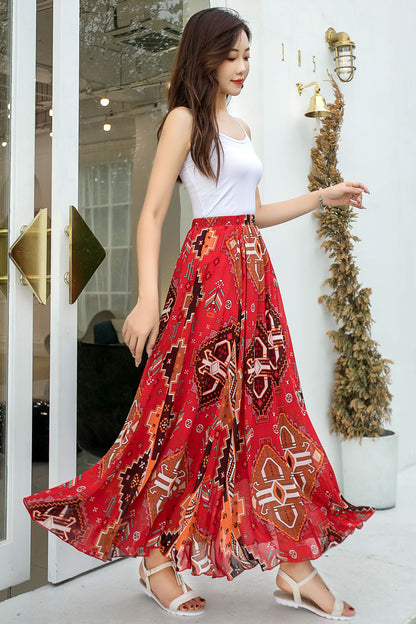 Boho and Hippie Long Summer Chiffon Skirt 291801