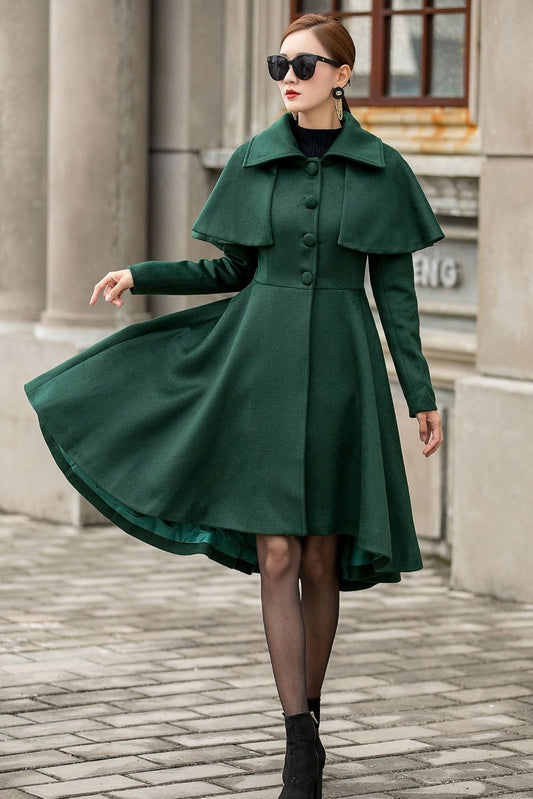 Women Green Winter Wool Coat 3143