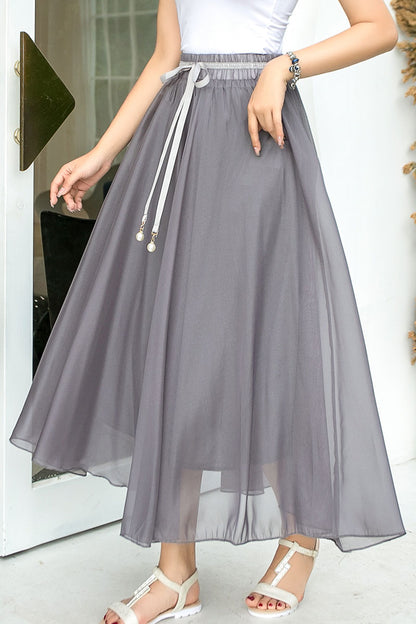 Gray Swing Midi Chiffon Skirt 291001