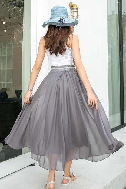 Gray Swing Midi Chiffon Skirt 291001
