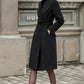 Black Belted Wool Coat Women 3146