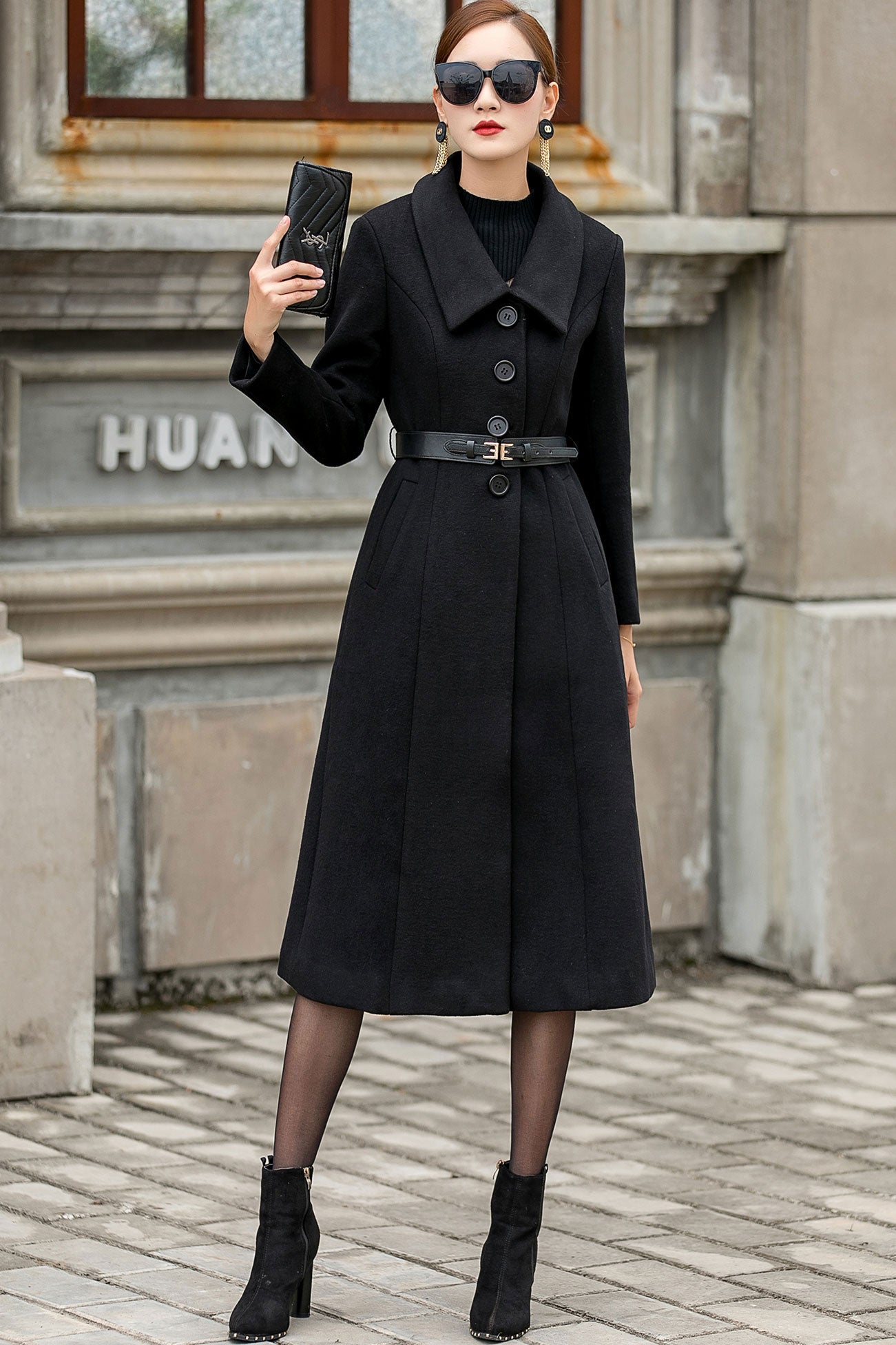 Classic Black Wool Blend Coat Warm Notch-lapel Midi Winter Coat, Chic Tailored Fit 3147,Black,M, Handmade By Xiaolizi Classic Black Wool Blend Coat Warm Notch-lapel Midi Winter Coat, Chic Tailored Fit 3147,Black,M, Handmade By Xiaolizi