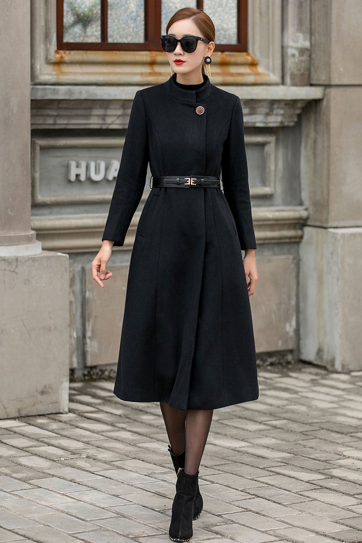 Long Wool Skirt Coat Elegant Black Long Wool Coat Women 3148