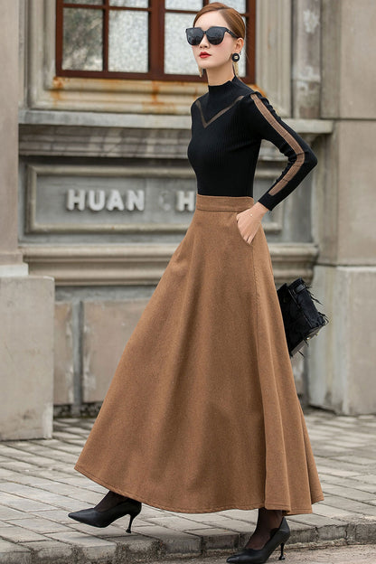 Vintage Camel Wool Maxi Skirt – Timeless Warmth & Elegant Winter Style 3149