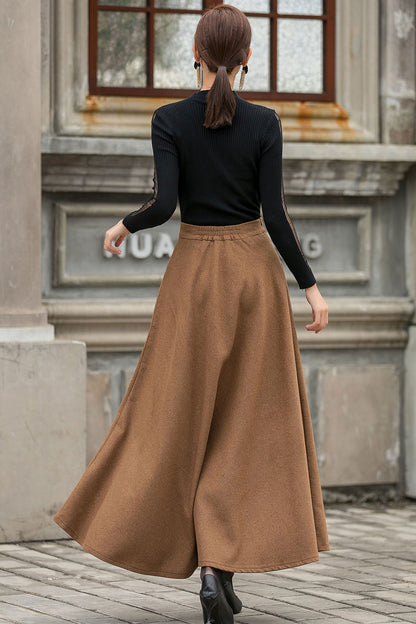 Vintage Camel Wool Maxi Skirt – Timeless Warmth & Elegant Winter Style 3149
