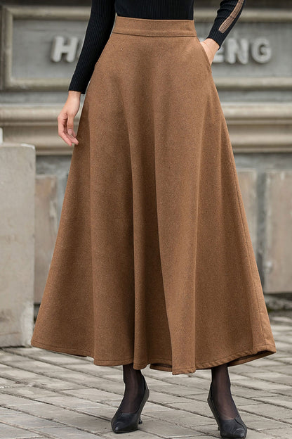 Vintage Camel Wool Maxi Skirt – Timeless Warmth & Elegant Winter Style 3149