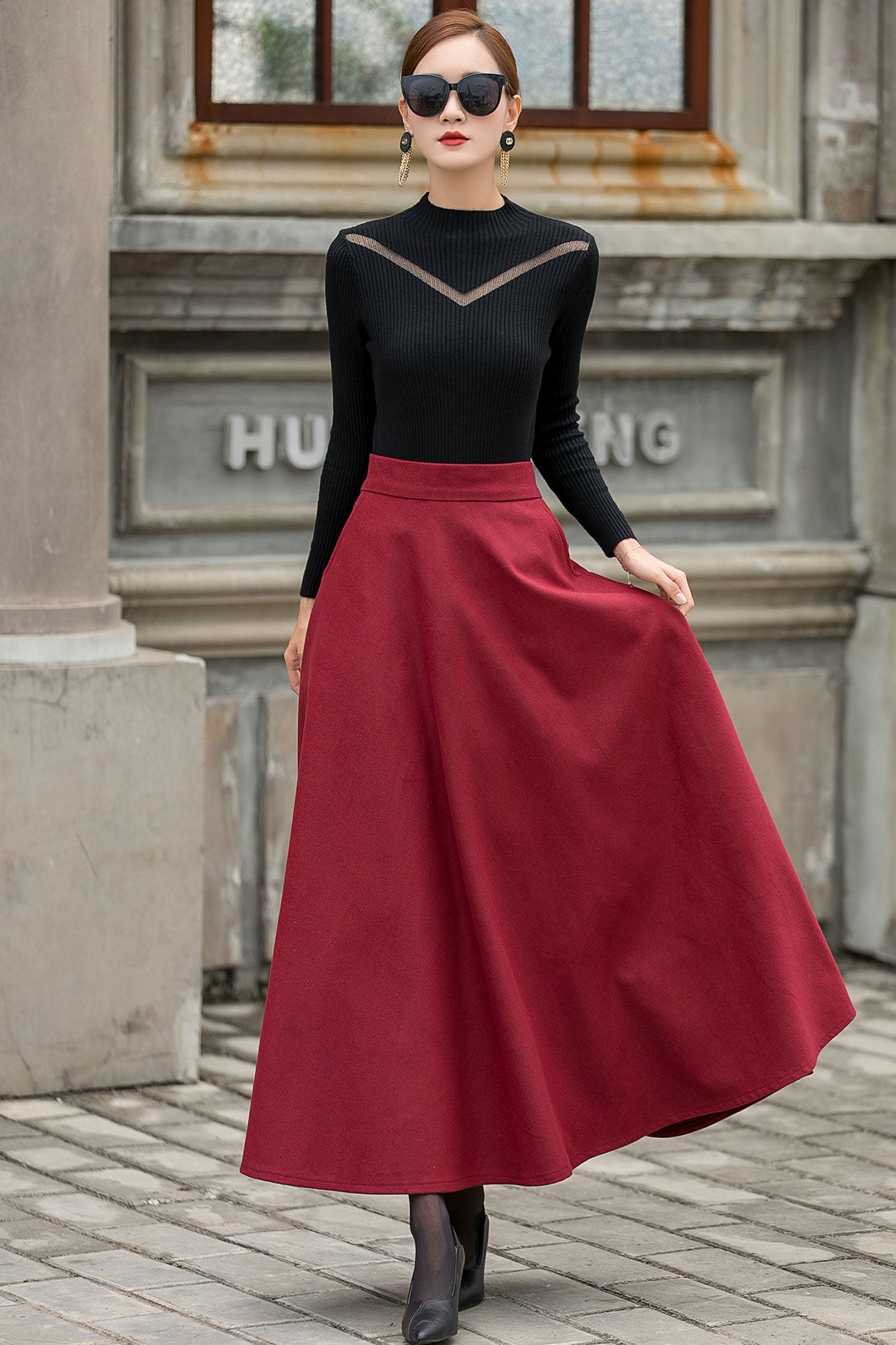 Burgundy long deals skirt