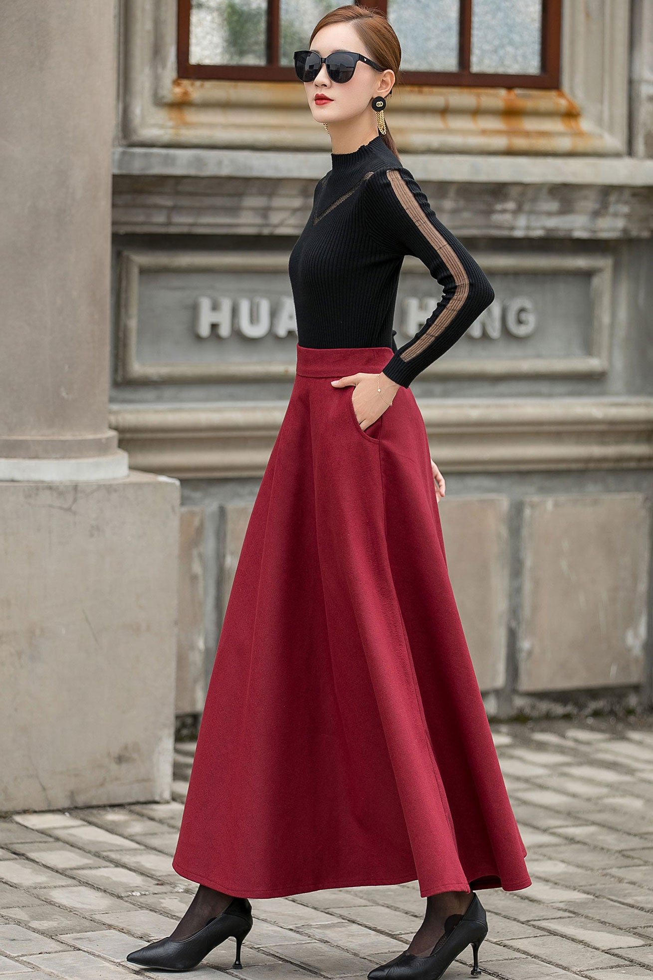 Burgundy hotsell flowy skirt