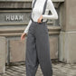 Gray Suspender Wool Pants Women 3153