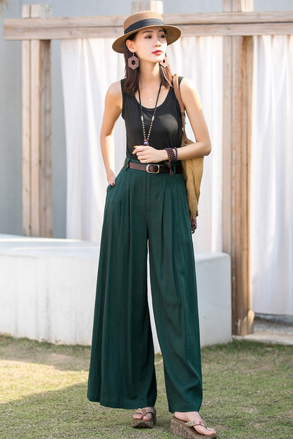 Women Summer Green Linen Skirt Pants 2881