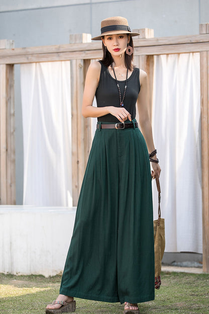 Women Summer Green Linen Pants 2881