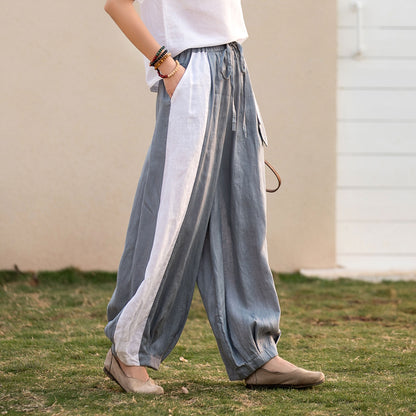 Grey Linen Pants - Casual Drawstring Waist, Ankle Length 280702