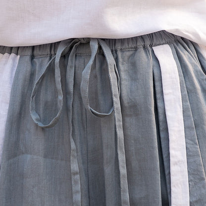 Grey Linen Pants - Casual Drawstring Waist, Ankle Length 280702
