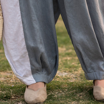 Grey Linen Pants - Casual Drawstring Waist, Ankle Length 280702