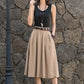 Vintage Inspired Khaki Pleated Swing Skirt With Pockets 2882