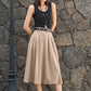 Vintage Inspired Khaki Pleated Swing Skirt With Pockets 2882