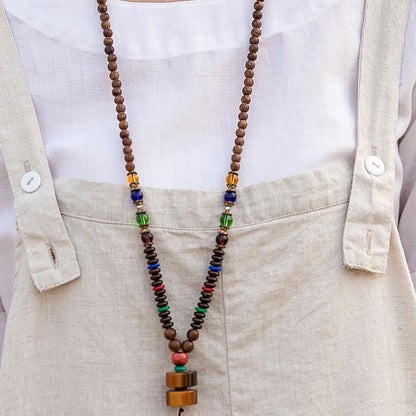 Beige Cotton Linen Apron Dress - Adjustable Strap Midi with Pockets 2809