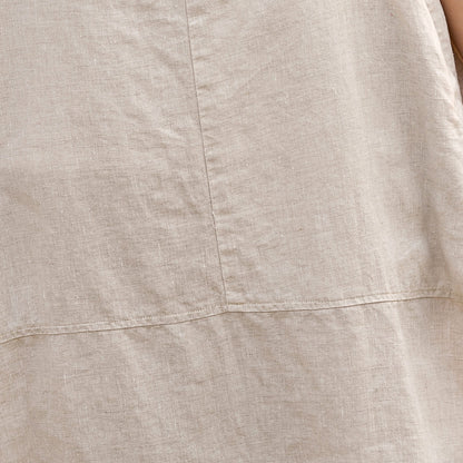 Beige Cotton Linen Apron Dress - Adjustable Strap Midi with Pockets 2809