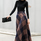 Women Casual Plaid Wool Maxi Skirt 2837#