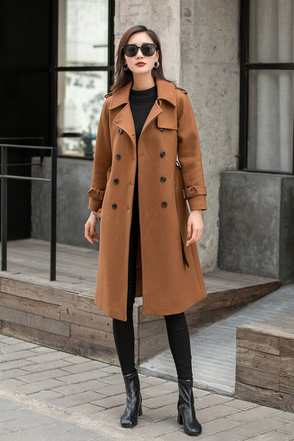 Camel Wool Coat - Double Breasted Belted Straight Silhouette 2840