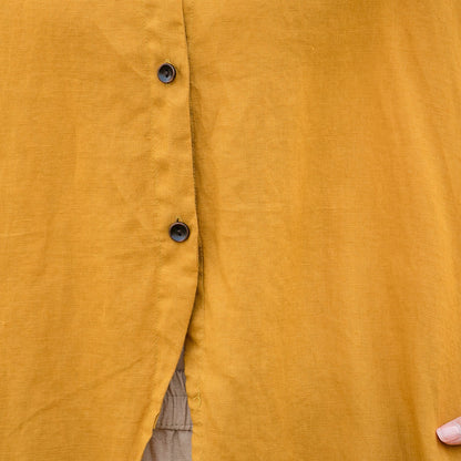 Yellow Linen Cotton Shirt Blouse - High Low Hem, Button-Up 2813