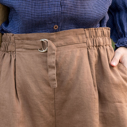 Linen Cotton Women Shorts - Wide Leg Elastic Waist | Xiaolizi 2814