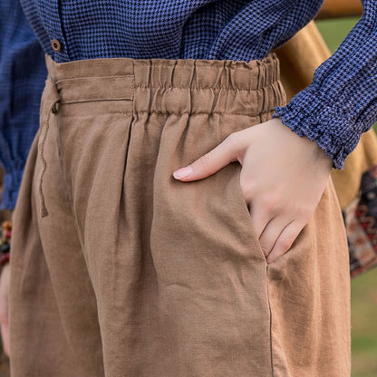 Linen Cotton Women Shorts - Wide Leg Elastic Waist | Xiaolizi 2814