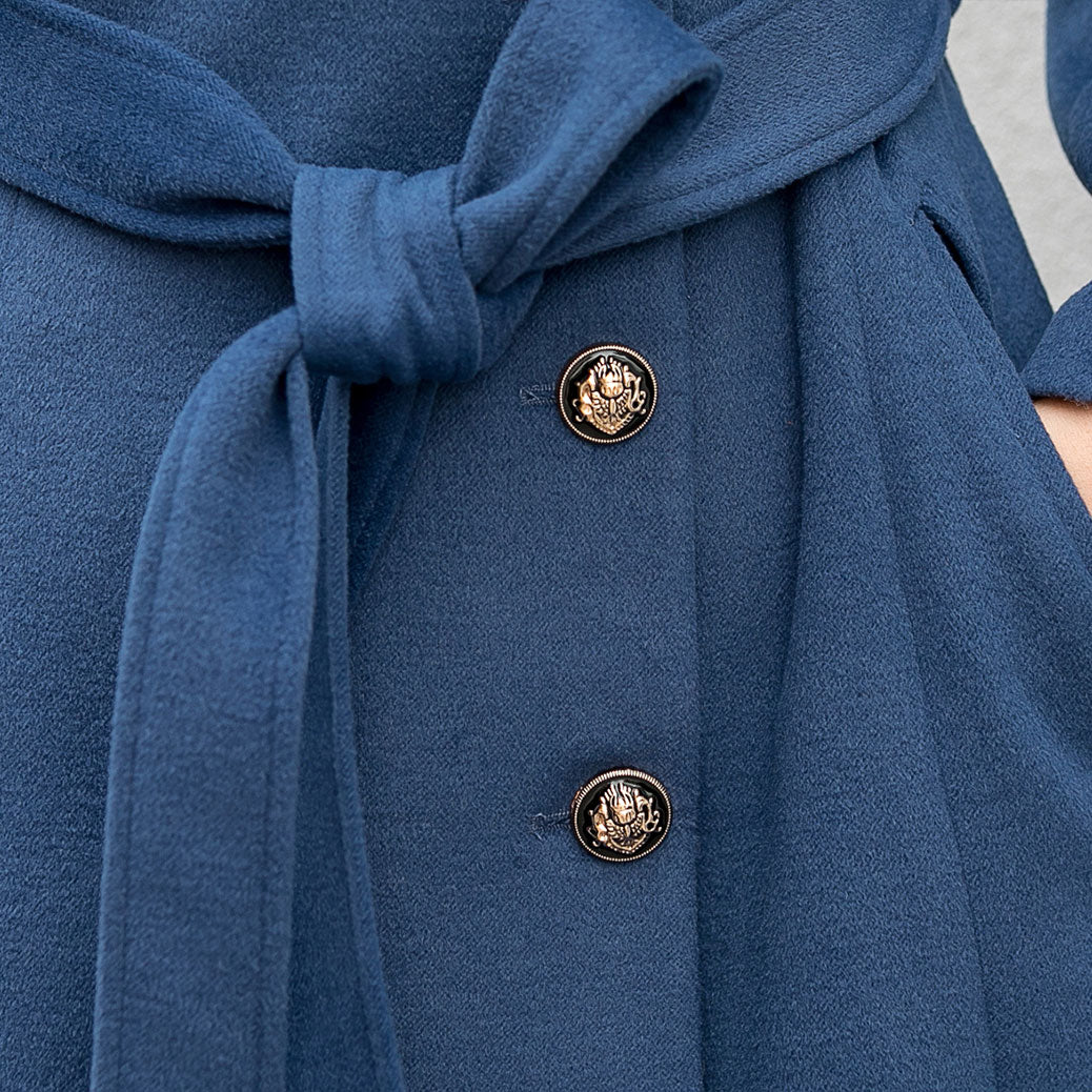 Blue Single-breasted Maxi Wool Coat Women 2841