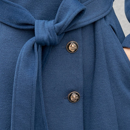 Blue Wool Maxi Coat - Single-Breasted Fit and Flare 2841