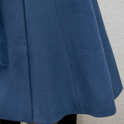 Blue Wool Maxi Coat - Single-Breasted Fit and Flare 2841