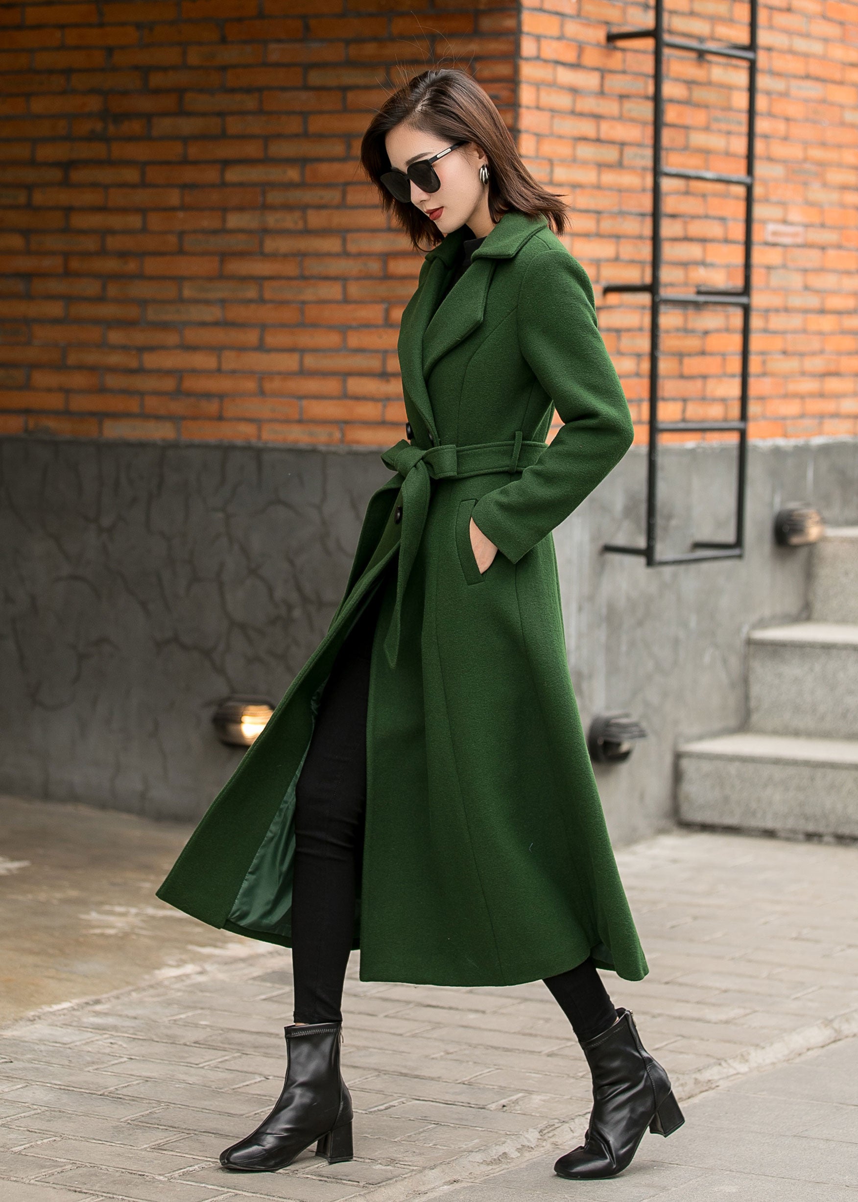 Vintage Inspired Winter Maxi Wool Coat in Green 2842 XiaoLizi