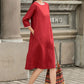 Red Women Summer Pure Linen Dress 2859