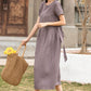 Women Short Sleeve Linen Dress 286101#
