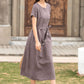 Women Short Sleeve Linen Dress 286101#