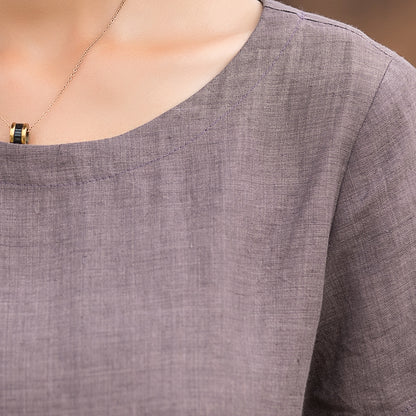 Women Short Sleeve Linen Dress 286101#