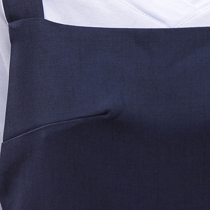 Navy Cotton Linen Pinafore Midi Dress - Fit and Flare Waist Detail 2739