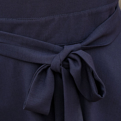 Navy Cotton Linen Pinafore Midi Dress - Fit and Flare Waist Detail 2739