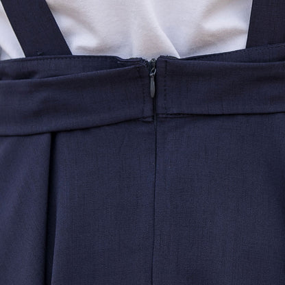 Navy Cotton Linen Pinafore Midi Dress - Fit and Flare Waist Detail 2739