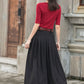 Women Black Pleated Linen Maxi Skirt with Pockets  277701#