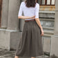 Women's Brown Linen Midi Skirt with Pocket 278101