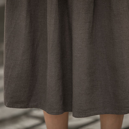Brown Linen Midi Skirt - A-Line Silhouette with Side Pockets 2781