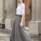 Gray A line High waist Linen Maxi Skirt with Pockets  278201#