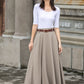 Dark Khaki High waist Linen Maxi Skirt with Pockets  278301#