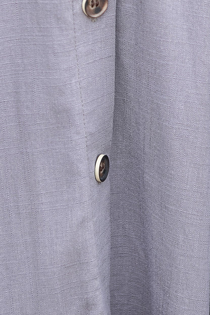 Grey Linen Cotton Midi Skirt - Button Front, Pleated Silhouette 3847
