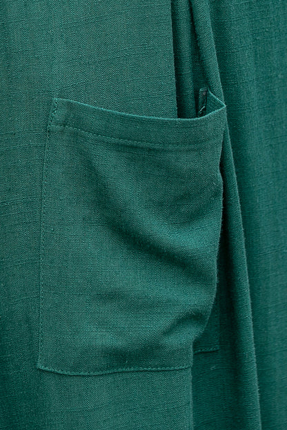 Green Linen Midi Swing Dress - 3/4 Sleeve with Pockets 3848