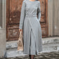 Women Grey Long Sleeve Wool Dress 3849