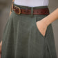 Green A Line Maxi  Linen Skirt with Pockets  278401#