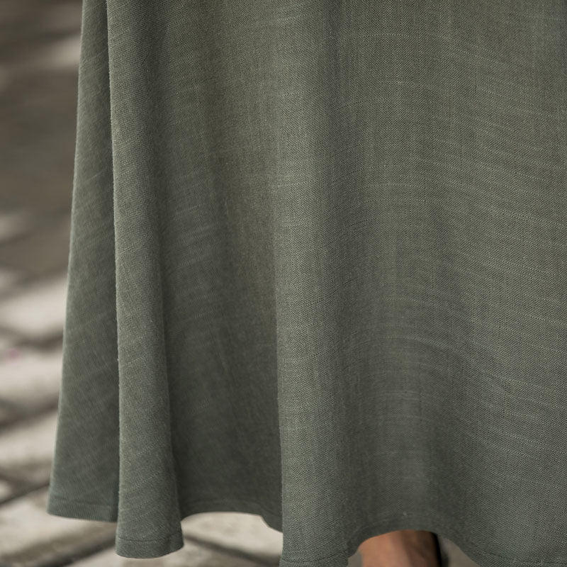 Green A Line Maxi  Linen Skirt with Pockets  278401#